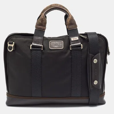 Pre-owned Tumi Alpha Bravo Andrews Slim Dark Brown/black Nylon And Leather Briefcase Bag