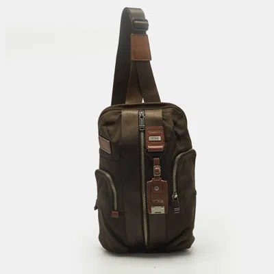 Pre-owned Tumi Alpha Bravo Monterey Brown Leather And Nylon Sling Backpack