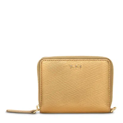 Tumi Belden Leather Tri Fold Zip Around Wallet In Gold