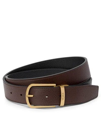 Tumi Belts Horseshoe Reversible Pebbled Belt 35mm In Brown Pebble Leather/black