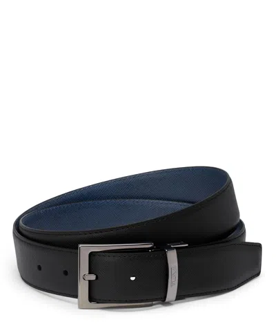 Tumi Belts Rectangle Reversible Saffiano Belt 35mm In Black/navy