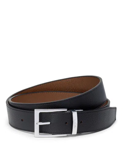 Tumi Belts Reversible Rectangle Pebbled Belt 35mm In Black/cognac