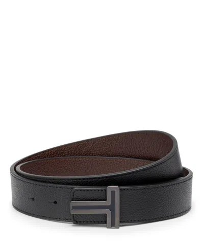 Tumi Belts Reversible T Buckle Belt 35mm In Brown Pebble Leather/black