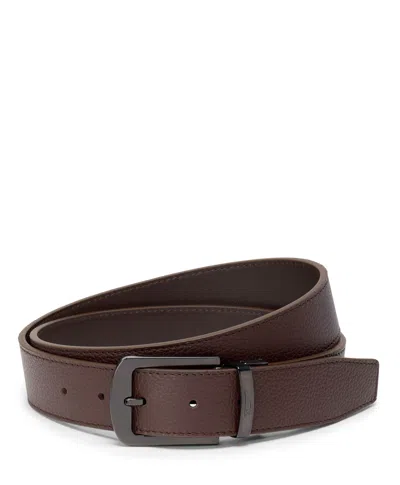Tumi Belts Rounded Reversible Pebbled To Smooth Belt 35mm In Brown/brown