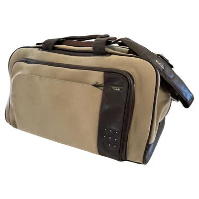 Pre-owned Tumi Canvas Luggage Large Travel Bag With Leather Strap And Handles In Brown