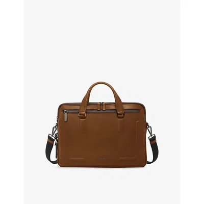 Tumi Cognac Bombe Harrison Sycamore Slim Leather Briefcase Bag