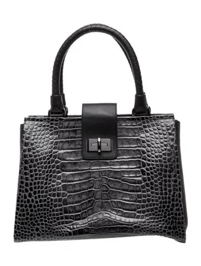 Pre-owned Tumi Embossed Leather Top Handle Bag In Gray