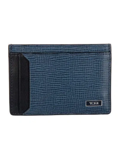 Pre-owned Tumi Leather Colorblock Pattern Card Holder In Black/blue