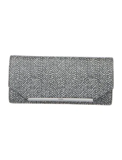 Pre-owned Tumi Leather Tweed Pattern Continental Wallet In Grey