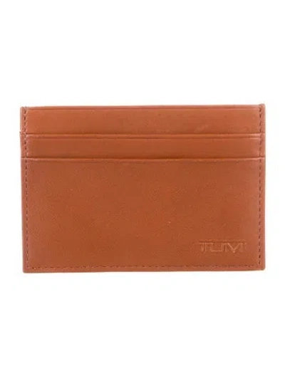 Pre-owned Tumi Logo Leather Card Holder Leather Card Holder In Brown