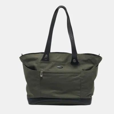 Pre-owned Tumi Military Green/black Nylon And Leather Weekender Tote
