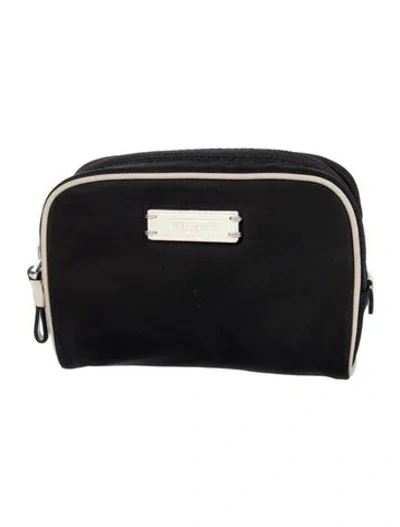 Pre-owned Tumi Mini Leather Trimmed Nylon Cosmetic Bag In Black