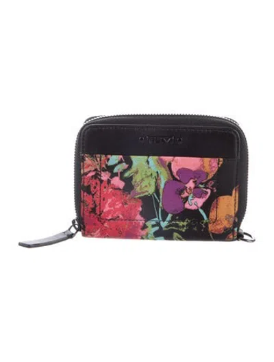 Pre-owned Tumi Neoprene Floral Print Continental Wallet In Black/pink