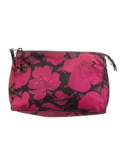 Pre-owned Tumi Pattern Print Nylon Cosmetic Bag In Burgundy