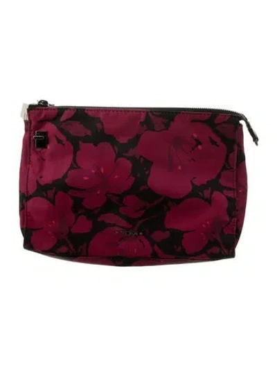 Pre-owned Tumi Pattern Print Nylon Cosmetic Bag In Burgundy