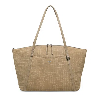 Tumi Q Tote Bag In Wheat Croc Suede