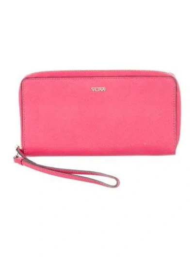 Pre-owned Tumi Saffiano Leather Wristlet In Burgundy