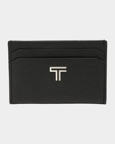 Tumi Slim Leather Card Case In Black Pebbled