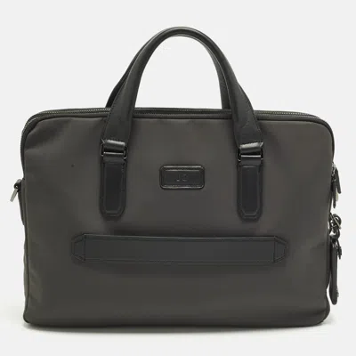 Pre-owned Tumi Sycamore Harrison Black/grey Leather And Nylon Briefcase