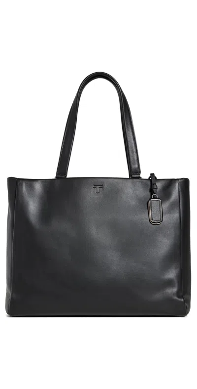 Tumi Large Vail Leather Tote In Black,gunmetal