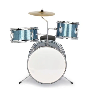 Tune X 14"x10" 3-pieces Junior Kids Drum Set Kit Pedal Drum Stick Wrench Drum Stool Sky Blue