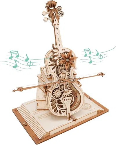 Tune X 3d Puzzles For Adults 1:5 Scale Cello Model Kit With Base 199pcs Wooden Music Box Building Kit Desk  In Brown