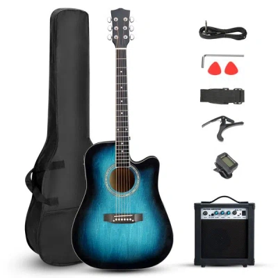Tune X 41-inch Basswood Top Matte Binding Folk Guitar, Equipped With 10w Amplifier, Gig Bag, Tuner And Othe In Blue