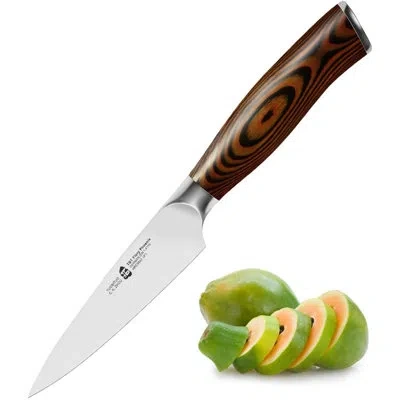 Tuo Cutlery 4'' Paring Knife - Pakkawood Handle, Fiery Phoenix Series, With Case In Brown