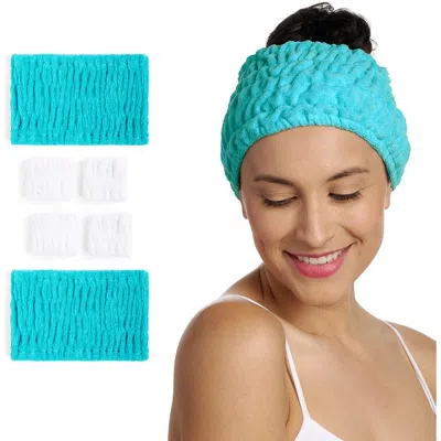 Turbie Twist 2 Turbie Band And 4 Turbie Wrist Bands Cotton Set In Blue