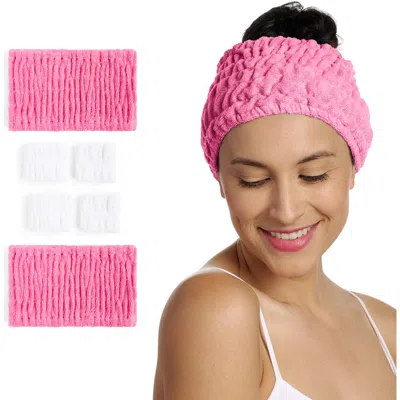 Turbie Twist 2 Turbie Band And 4 Turbie Wrist Bands Cotton Spa Set In Pink