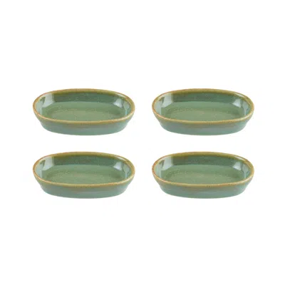 Turgla Home 4xsage Porcelain Platter Green Oval 4.00" X 2.50" X 0.75" Set Of Four