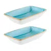 Turgla Home Aqua Rectangular Blue Porcelain Deep Side Plate, Set Of Two