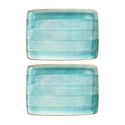 Turgla Home Aqua Rectangular Blue Porcelain Sharing Plate Set Of Two