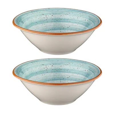Turgla Home Aqua Round Blue Porcelain Bowl Set Of Two