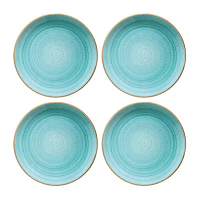Turgla Home Aqua Round Blue Porcelain Dessert Plate Set Of Four