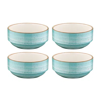 Turgla Home Aqua Round Blue Porcelain Stacking Bowl, Set Of Four
