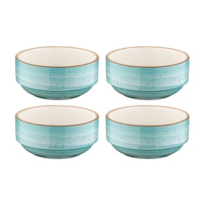 Turgla Home Aqua Round Blue Porcelain Stacking Side Bowl Set Of Four