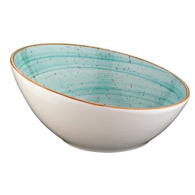 Turgla Home Aqua Round Blue Slanted Porcelain Salad Bowl