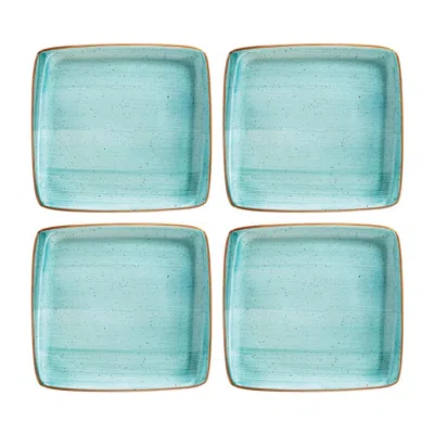 Turgla Home Aqua Square Blue Porcelain Dessert Plates, Set Of Four