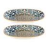 Turgla Home Blue / Brown Alhambra Oval Decorated Porcelain Appetizer, Side Platters Set Of Two