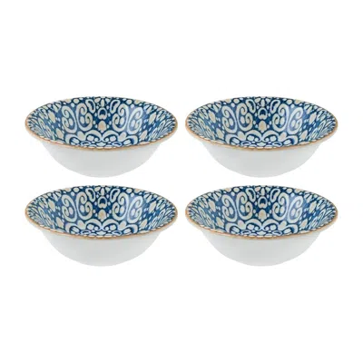 Turgla Home Blue / Brown Alhambra Round Decorated Porcelain Bowl Set Of Four In Multi