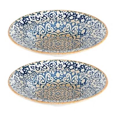 Turgla Home Blue / Brown Alhambra Round Decorated Porcelain Bowl Set Of Two