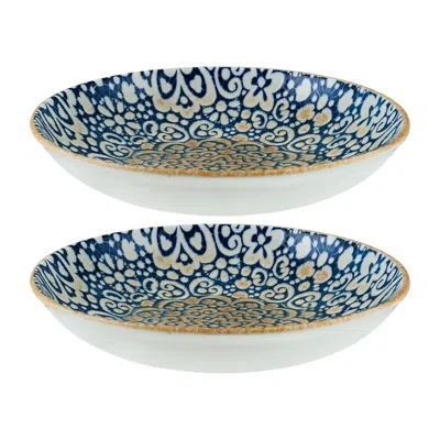 Turgla Home Blue / Brown Alhambra Round Decorated Porcelain Dinner Bowl Set Of Two