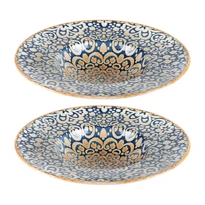 Turgla Home Blue / Brown Alhambra Round Decorated Porcelain Entree, Pasta Bowl, Set Of Two
