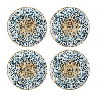 Turgla Home Blue / Brown Alhambra Round Decorated Porcelain Plate Set Of Four