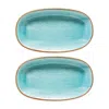 Turgla Home Blue / Brown Aqua Oval Blue Porcelain Side Serving Platters, Set Of Two
