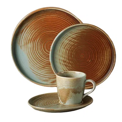 Turgla Home Blue / Brown Coral Reactive Glaze Collection Four-piece Dinnerware Set For One
