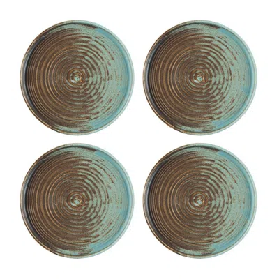 Turgla Home Blue / Brown Coral Round Decorated Porcelain Appetizer, Dessert Plate, Set Of Four In Multi