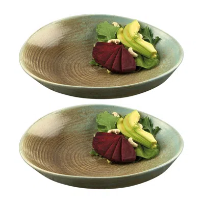 Turgla Home Blue / Brown Coral Round Decorated Porcelain Salad, Pasta Deep Plate, Set Of Two