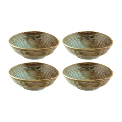 Turgla Home Blue / Brown Coral Round Decorated Porcelain Salad, Pasta, Entree Bowl, Set Of Four